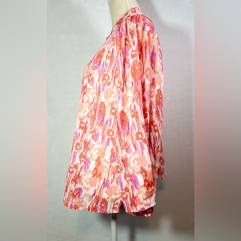 Hearts of Palm Button Down Blouse Women’s Size 14 Pink/Orange/White - Picture 3 of 10